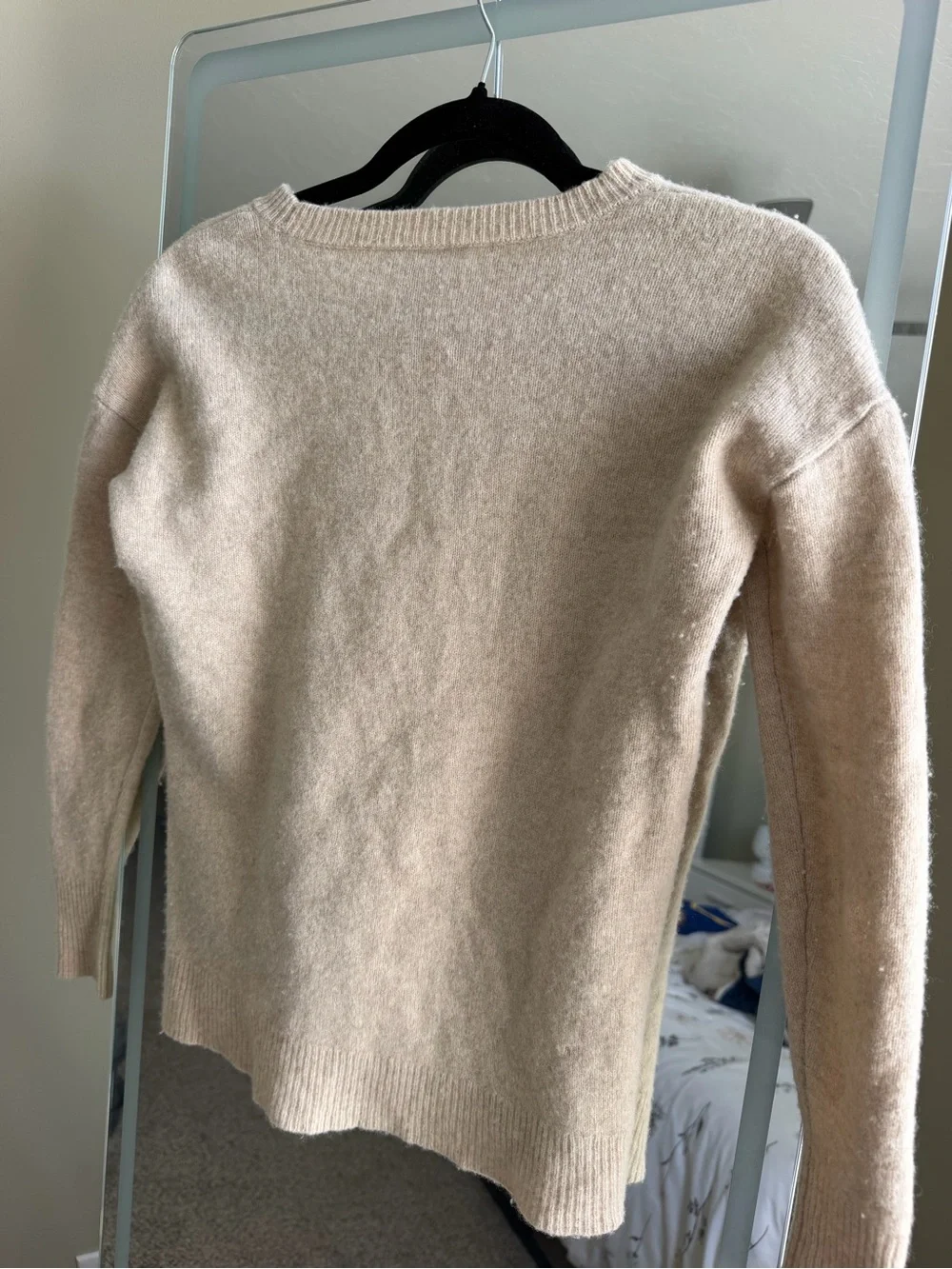 J. Crew Beige Crewneck Sweater with Black Trim Detail